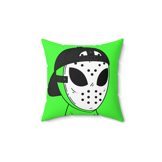 White Hockey Mask Green Alien Visitor Spun Polyester Square Pillow