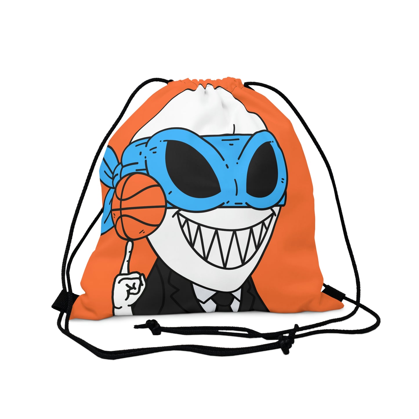 Outdoor Basketball Drawstring Bag - Alien BBall Sport Ninja Mask Orange Basketball