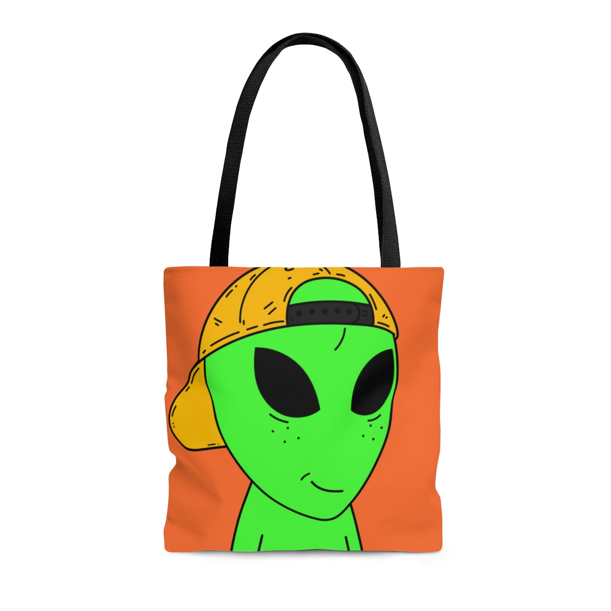 Visitante con sombrero amarillo alienígena verde AOP Bolsa de tela 