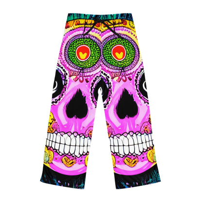 Trippy psychedelic Skull Skeleton Head Face Women's Pajama Pants (AOP)