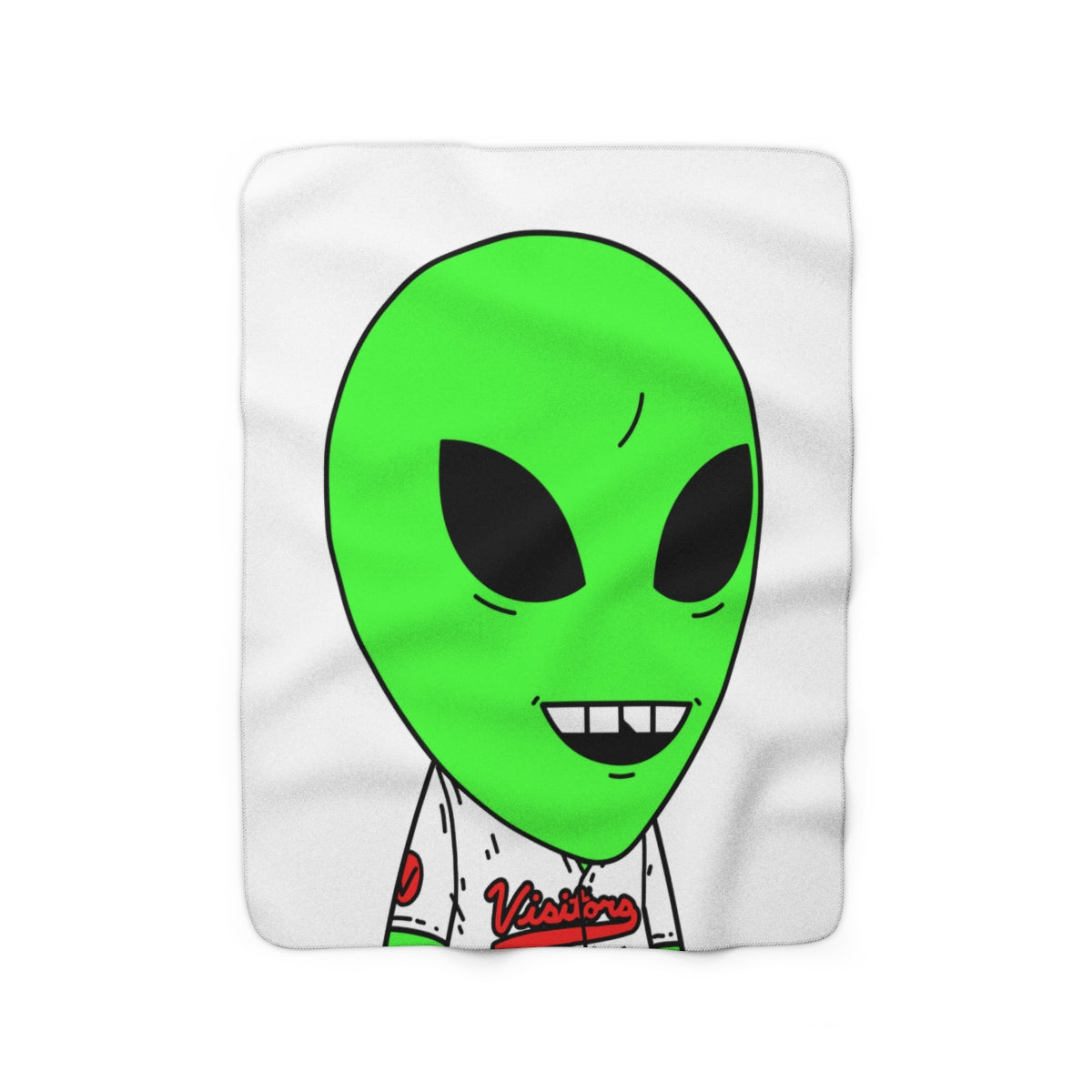 Visi Jersey Chipped Tooth Large Smile Face Green Alien Visitor Sherpa Fleece Blanket