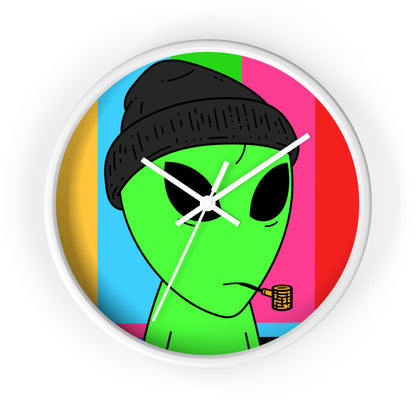 Pipe Smoking Green Alien Black Beanie Wall clock