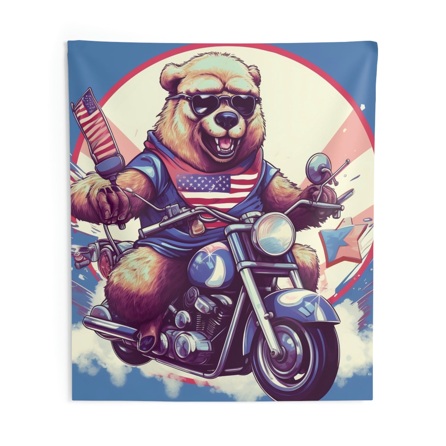 Roaring American Pride: Patriotic Bear 独立記念日 オートバイ アドベンチャー 屋内壁タペストリー