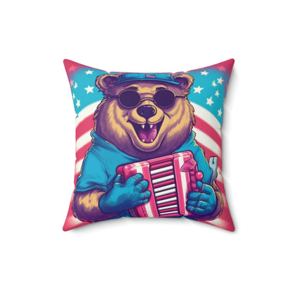 Accordion Musical Bear USA American Style Animal Spun Polyester Square Pillow