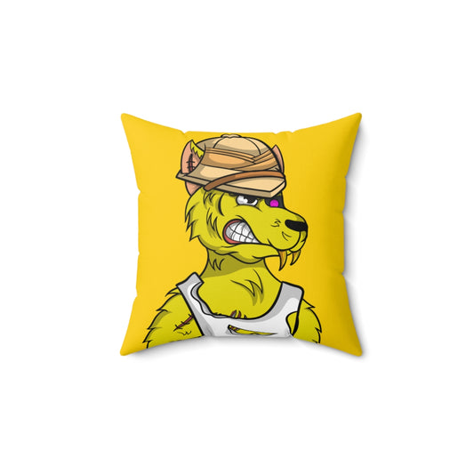 Cyborg Wolve Yellow Fur Ripped Shirt Hard Hat Wolf Spun Polyester Square Pillow