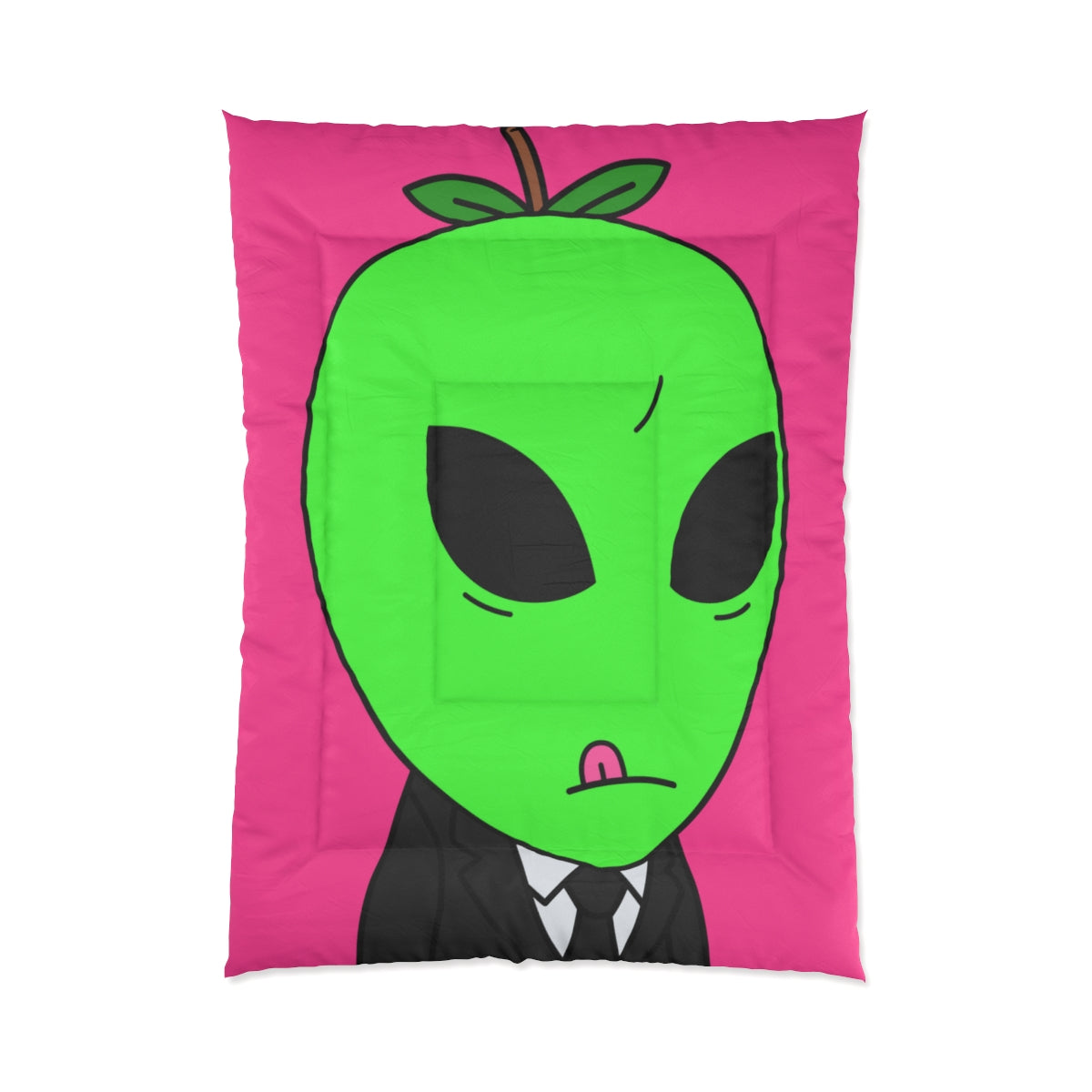 Green Apple Head Tongue Out Black Business Suit Visitor Bed Comforter