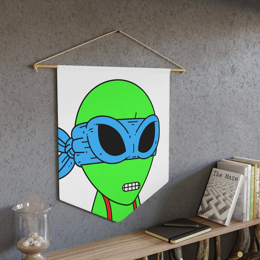 Green Alien Blue Ninja Mask Red Suspenders Visitor Pennant