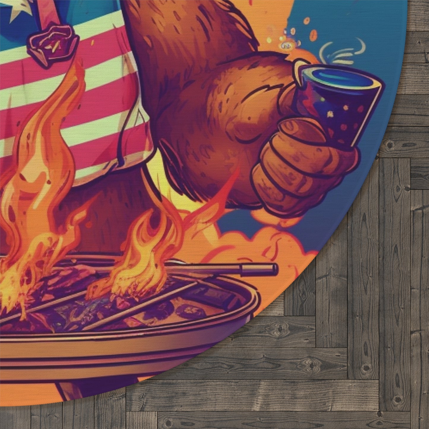 Patriotic Bear's BBQ Bash: Grill and Chill this 4th of July USA Round Rug