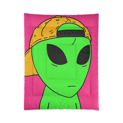 Green Alien Yellow Hat Visitor Bed Comforter