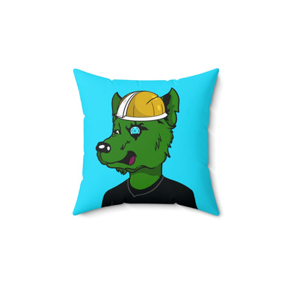 Cyborg Wolve Green Fur Black T Shirt Gold Miner Mining Mine Helmet Blue Bionic Eye Spun Polyester Square Pillow