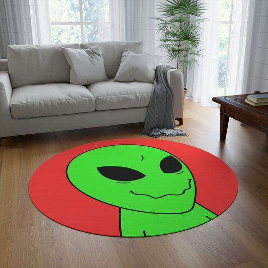 Green Smile Alien Visitor Round Rug - Visitor751