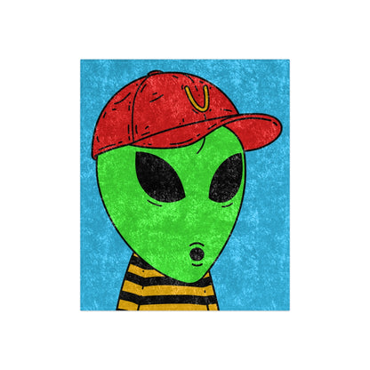 Visitors Alien Green Large O Face Red Visi V Hat Yellow Black Striped shirt Round Crushed Velvet Blanket