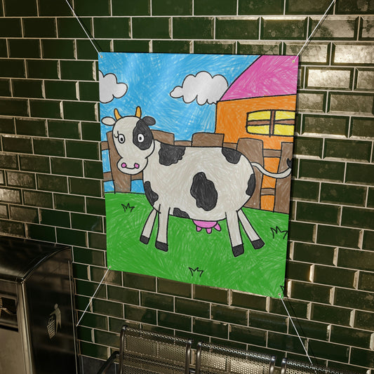 Cow Moo Farm Barn Animal Character Matte Banner