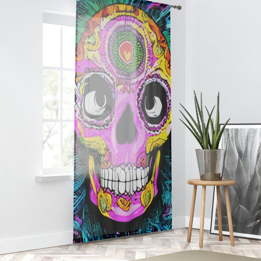 Trippy psychedelic Skull Skeleton Head Face Window Curtain