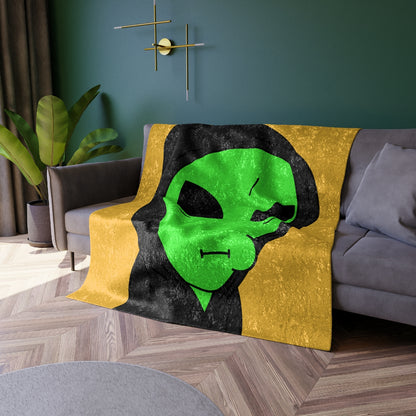 Green Alien Black Hoodie Sweatshirt Cartoon Character Visitor Crushed Velvet Blanket