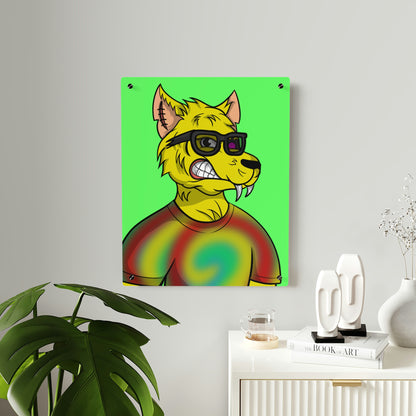 Wolve Cyborg Tie Dye Wolf Shirt Yellow Fur Cool Sun Glasses Acrylic Wall Art Panels