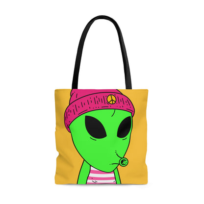 Pink Peace Hat Striped Shirt Visitor Green Snoot Mouth AOP Tote Bag