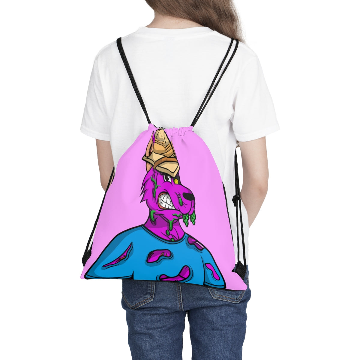 Cyborg Werewolf Ripped Blue Shirt Purple Fur Outdoor Drawstring Bag