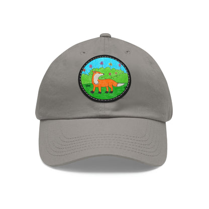 Fox Woodland Animal Foxy Dad Hat レザーパッチ付き (ラウンド)