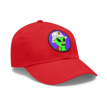 Visitor Green Alien Space Traveler Dad Hat with Leather Patch (Round)