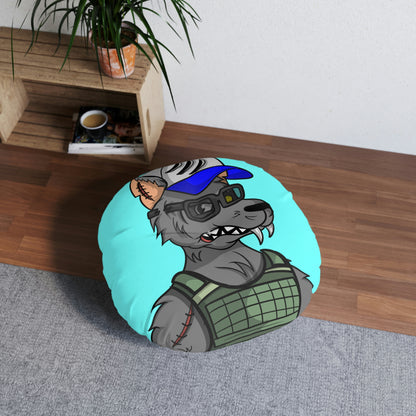 Army Vest Werewolve Cyborg Wolf Tufted Floor Pillow, Round