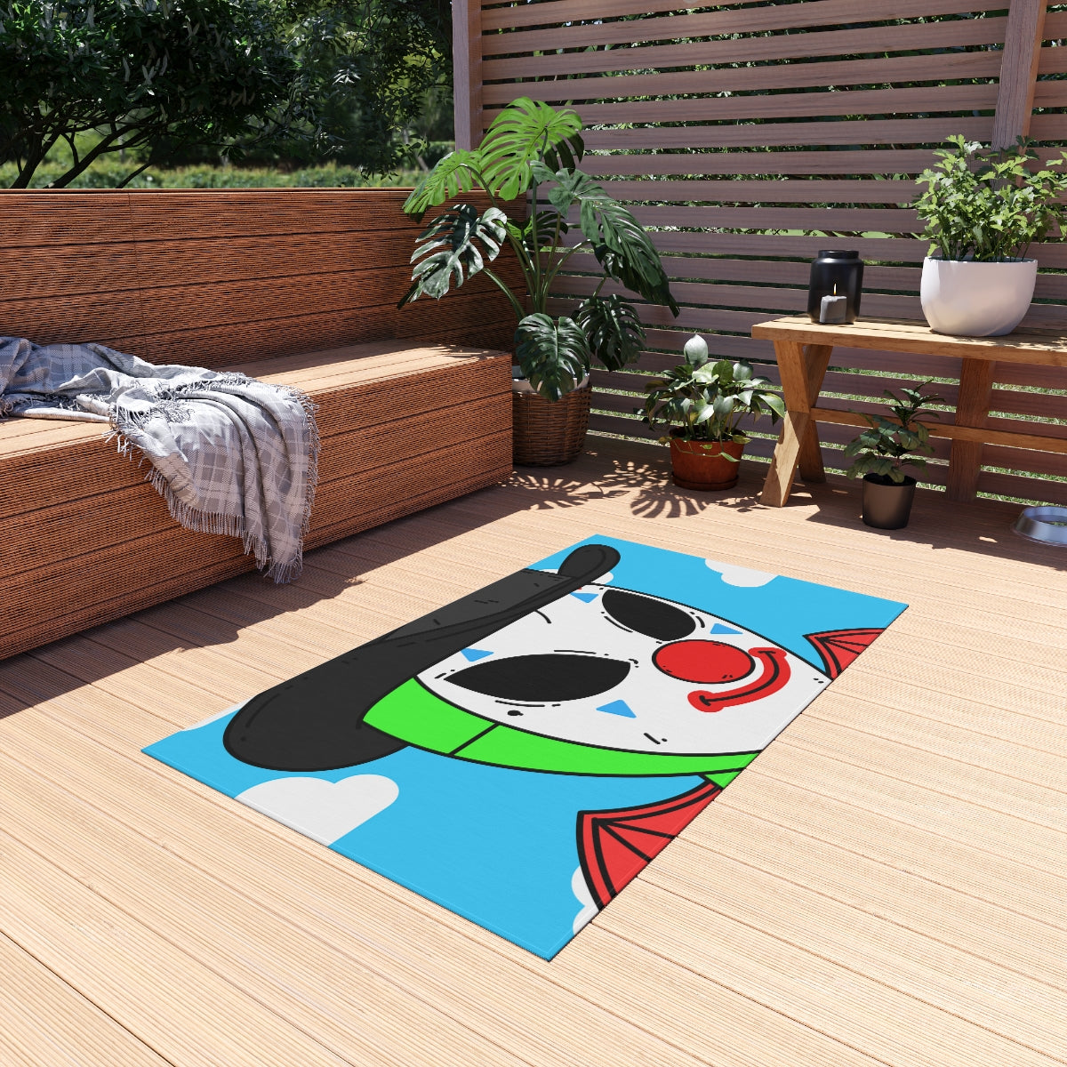 Clown Visitor Green Alien w/ Devil Wings Outdoor Rug