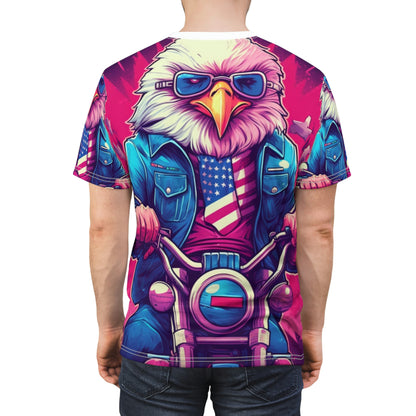 American Bald Eagle Riding Motercycle USA Gang Style Unisex Cut & Sew Tee (AOP)