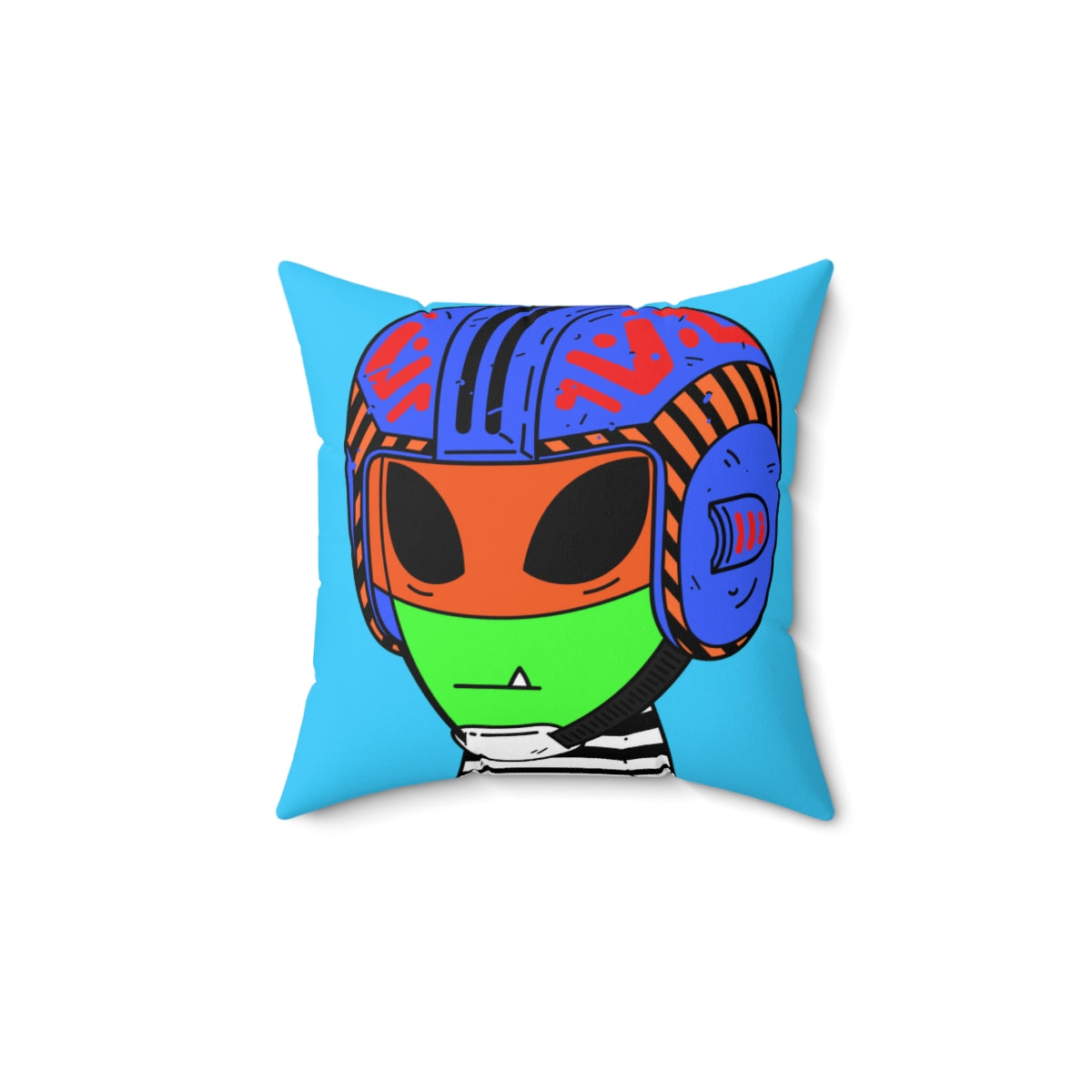 Space Helmet Green Alien Visitor Striped Shirt Spun Polyester Square Pillow