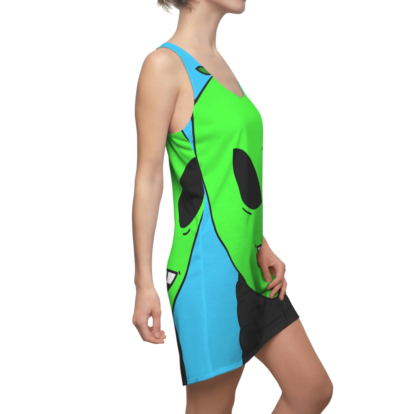 Green Apple Chipped tooth Visitor Smiling Women's Cut & Sew Racerback Dress (AOP)