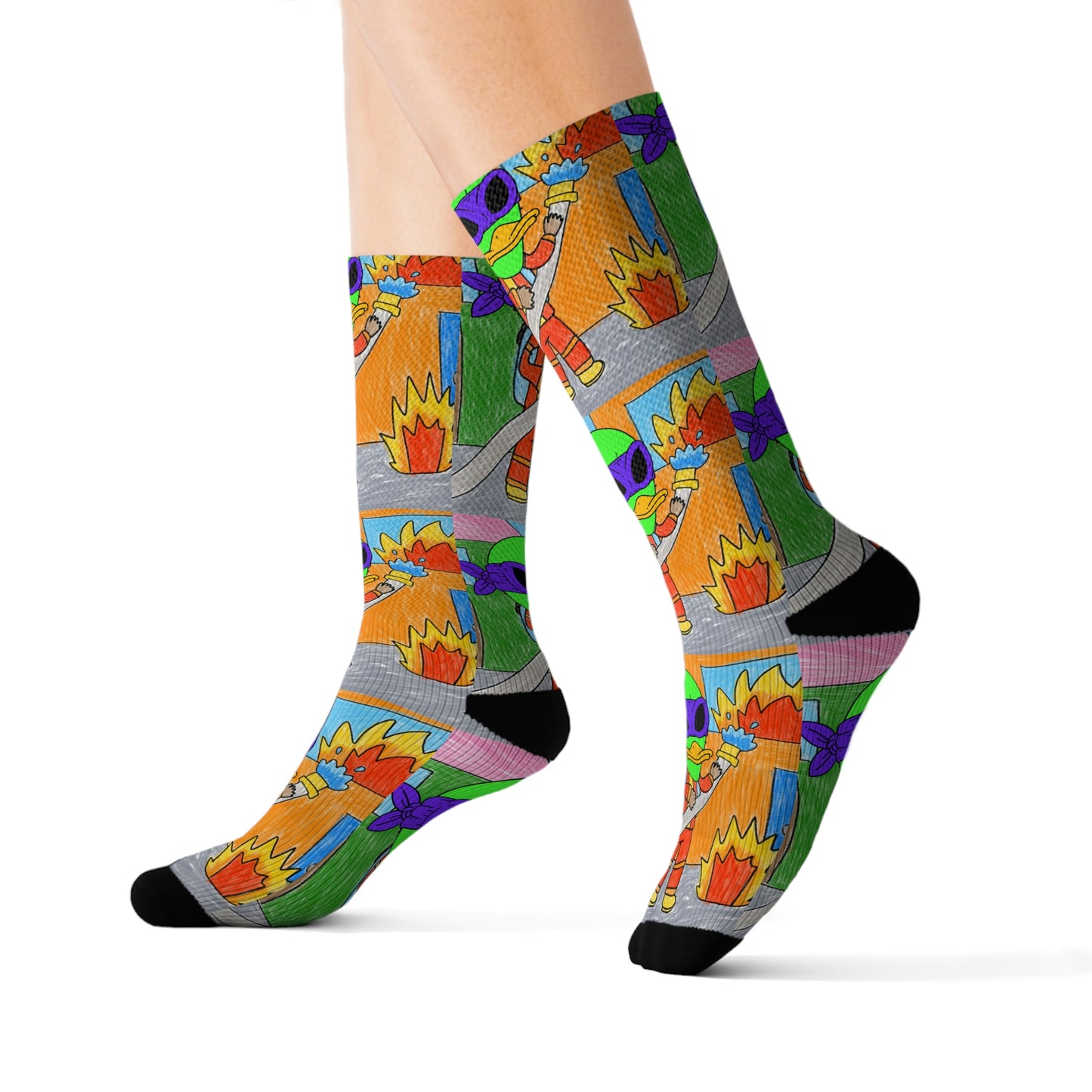 Superhero Fireman Fire Fighter Visitor 751 Alien Sublimation Socks