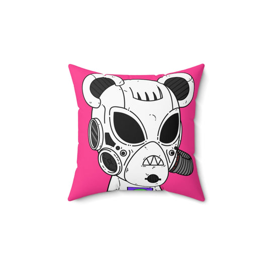 Armored White Mouse Ears Future Alien Cyborg Machine Visitor Spun Polyester Square Pillow