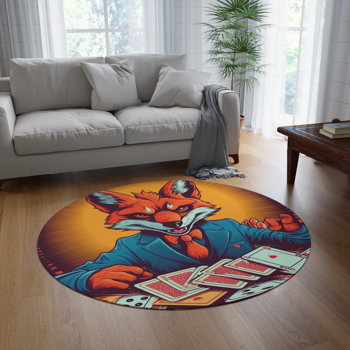 Fox Poker Animal Star Player Game Graphic Round Rug