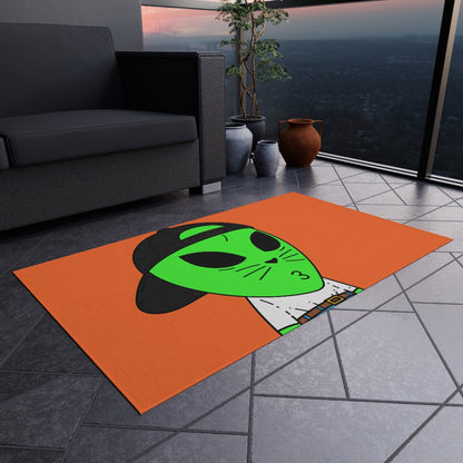 Cat Whiskers Visitor Green Alien Heart Nose Black Cap Outdoor Rug