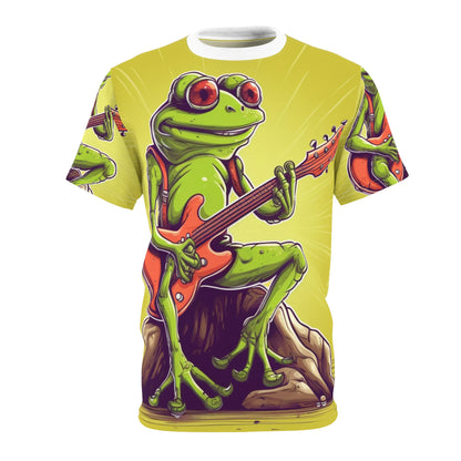 Rock Star Frog ontop Log Guitarist グラフィック インストゥルメンタル ユニセックス カットソー Tシャツ (AOP) 