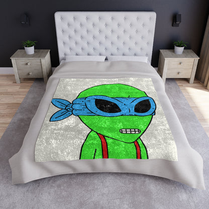 Green Alien Blue Ninja Mask Red Suspenders Visitor Crushed Velvet Blanket - Visitor751