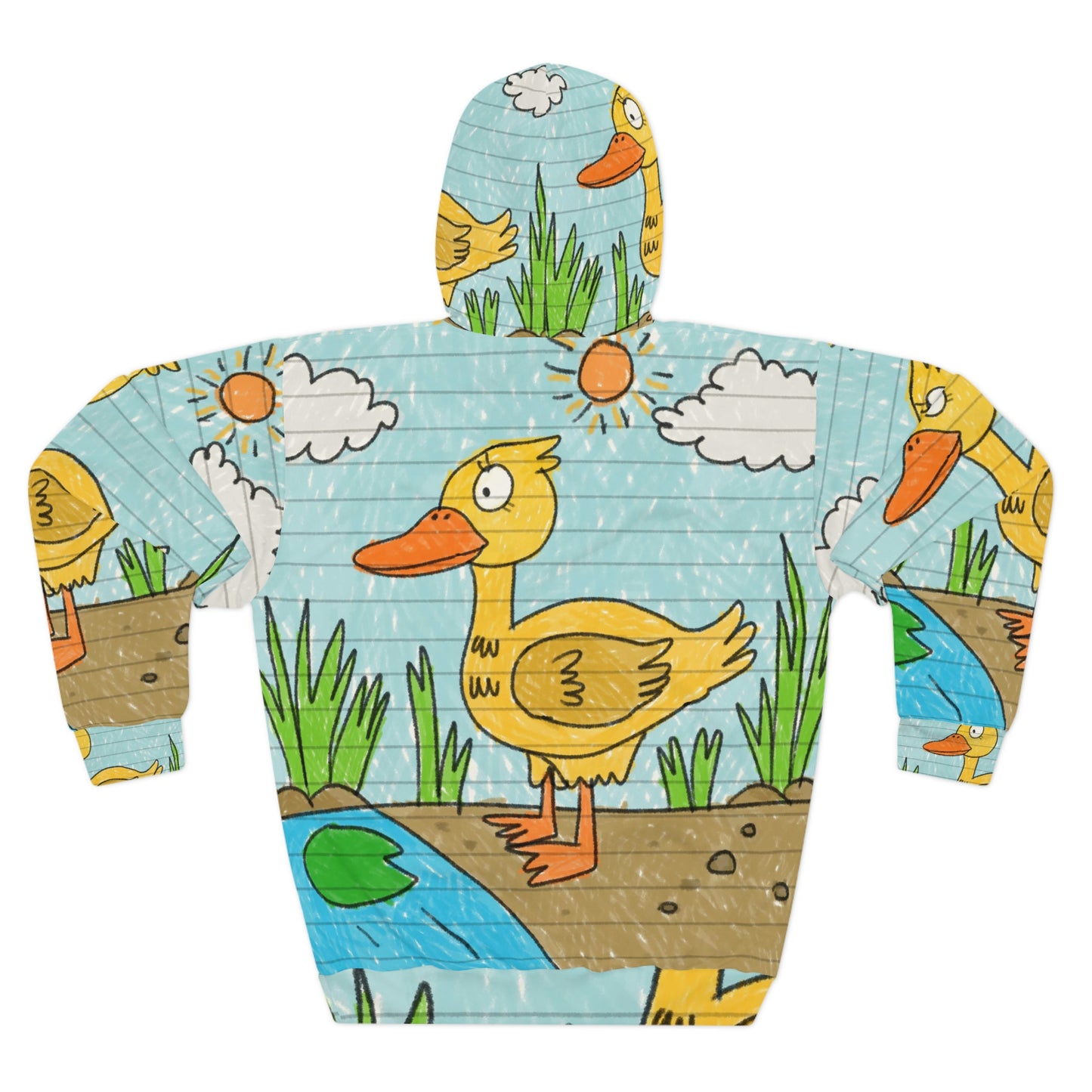 Yellow Duck Bird Pond AOP Unisex Pullover Hoodie