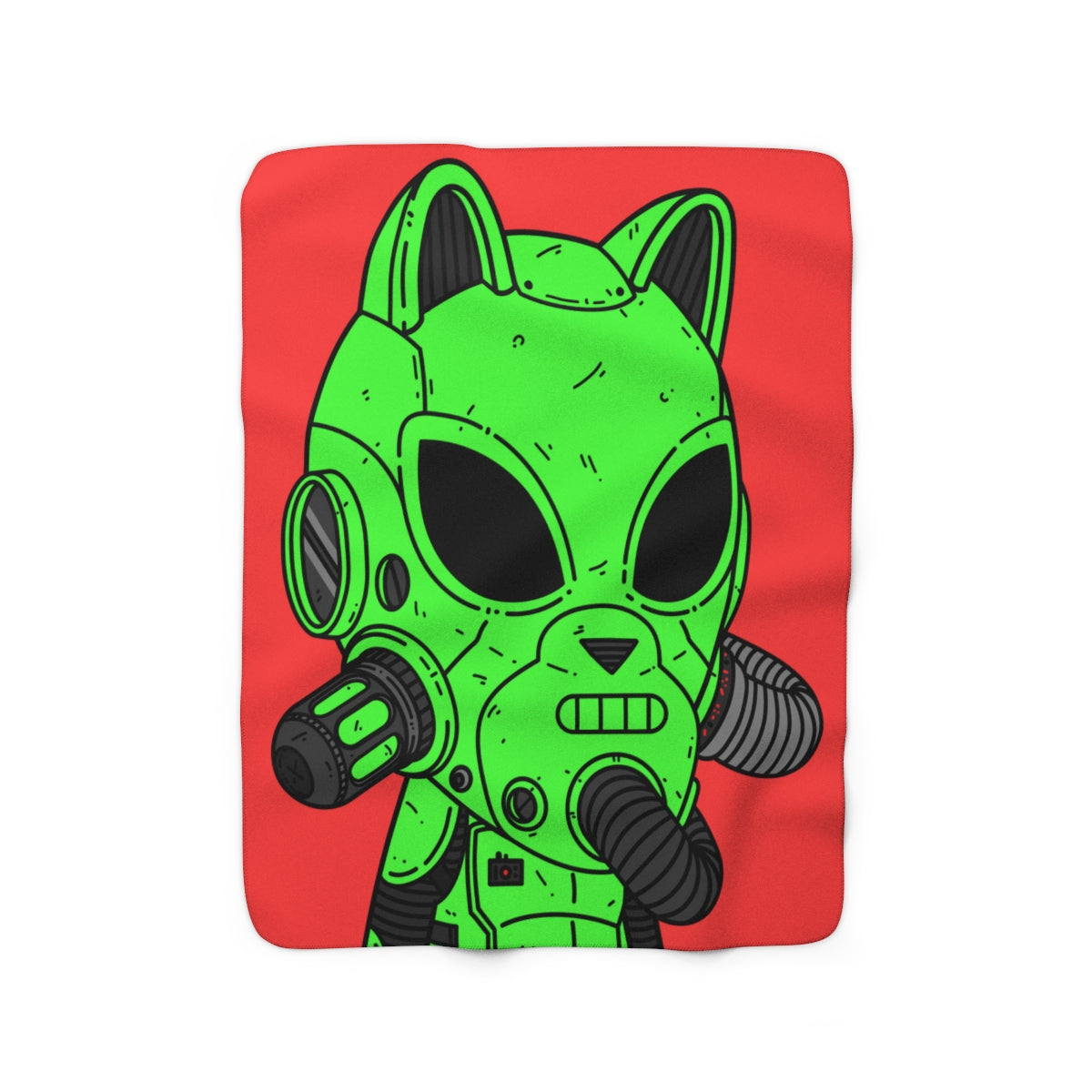 Cat Ears Armored Green Future Alien Cyborg Machine Visitor Sherpa Fleece Blanket