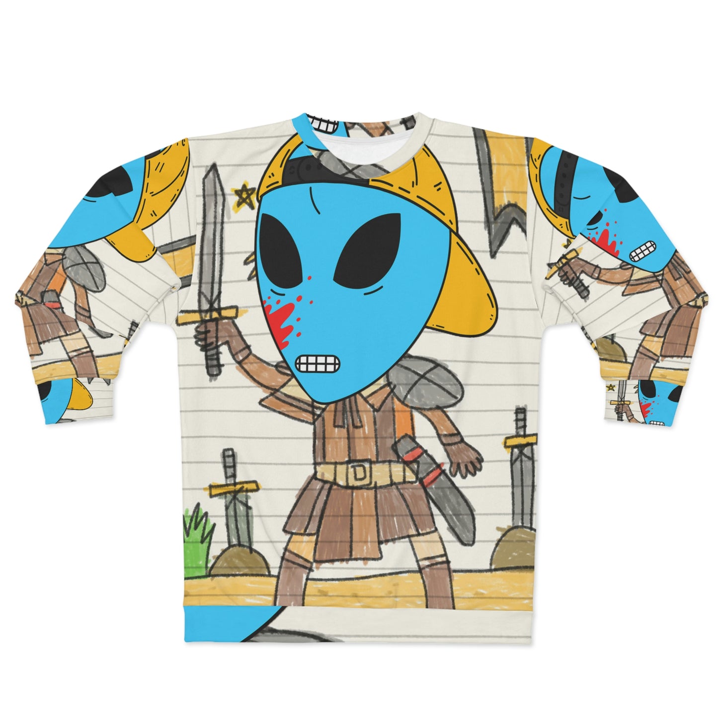 Warrior Blood Battle Blue Alien Visitor Sword Fighter Swordsman AOP Unisex Sweatshirt