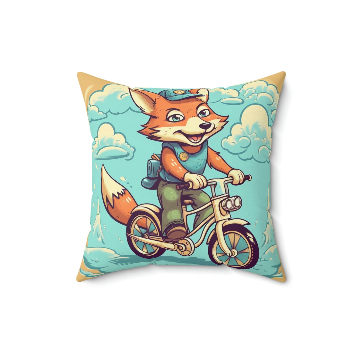 Almohada cuadrada de poliéster hilado con diseño de ciclista de Fox Bike Ride Adventure 