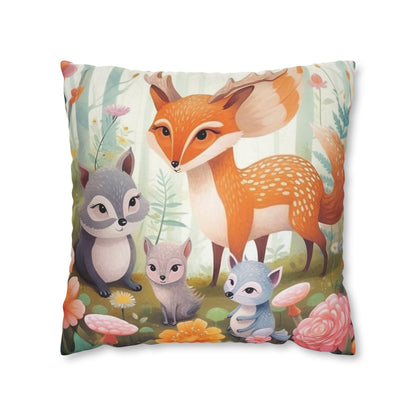 Cute Woodland Creatures Whimsical Animal Art Spun Polyester Square Pillow Case