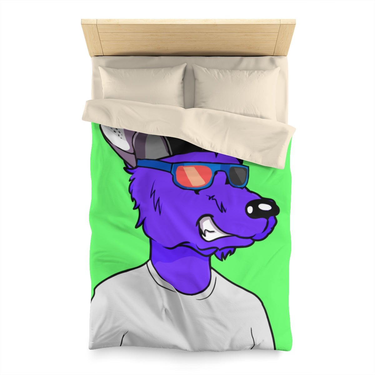 Cyborg Wolf Purple Fur Sunglasses Shades Cool Hat White Tshirt Microfiber Duvet Cover