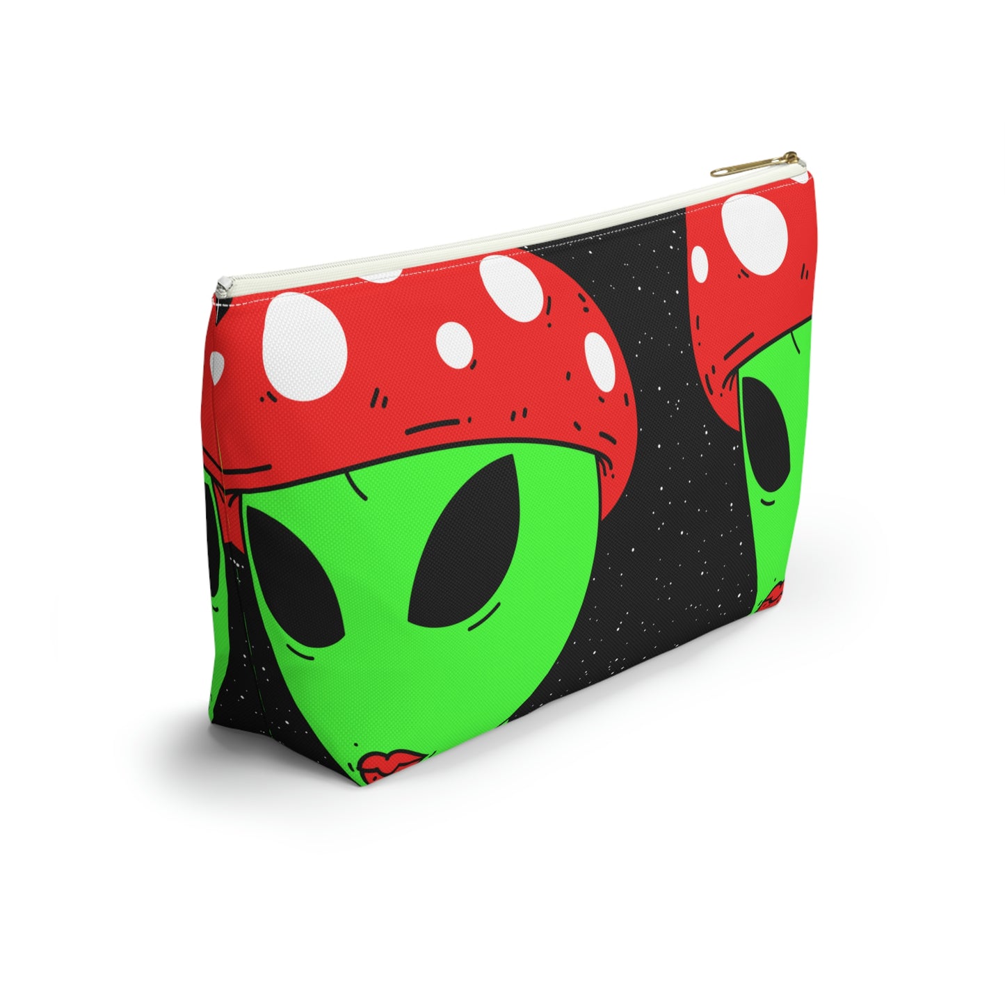 Mushroom Head Green Alien Visitor w/ Red Lips Accessory Pouch w T-bottom