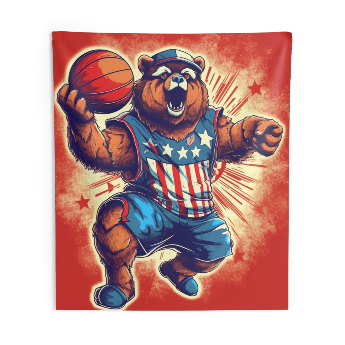 Slam Dunk for Independence:Patriotic Bear's 4th of July Basketball Game Indoor Wall Tapestries