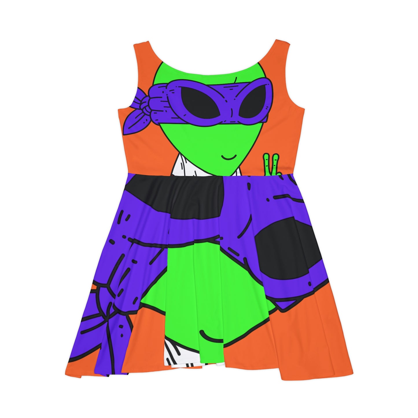 Purple Ninja Peace Visitor Jersey Alien Women's Skater Dress (AOP)