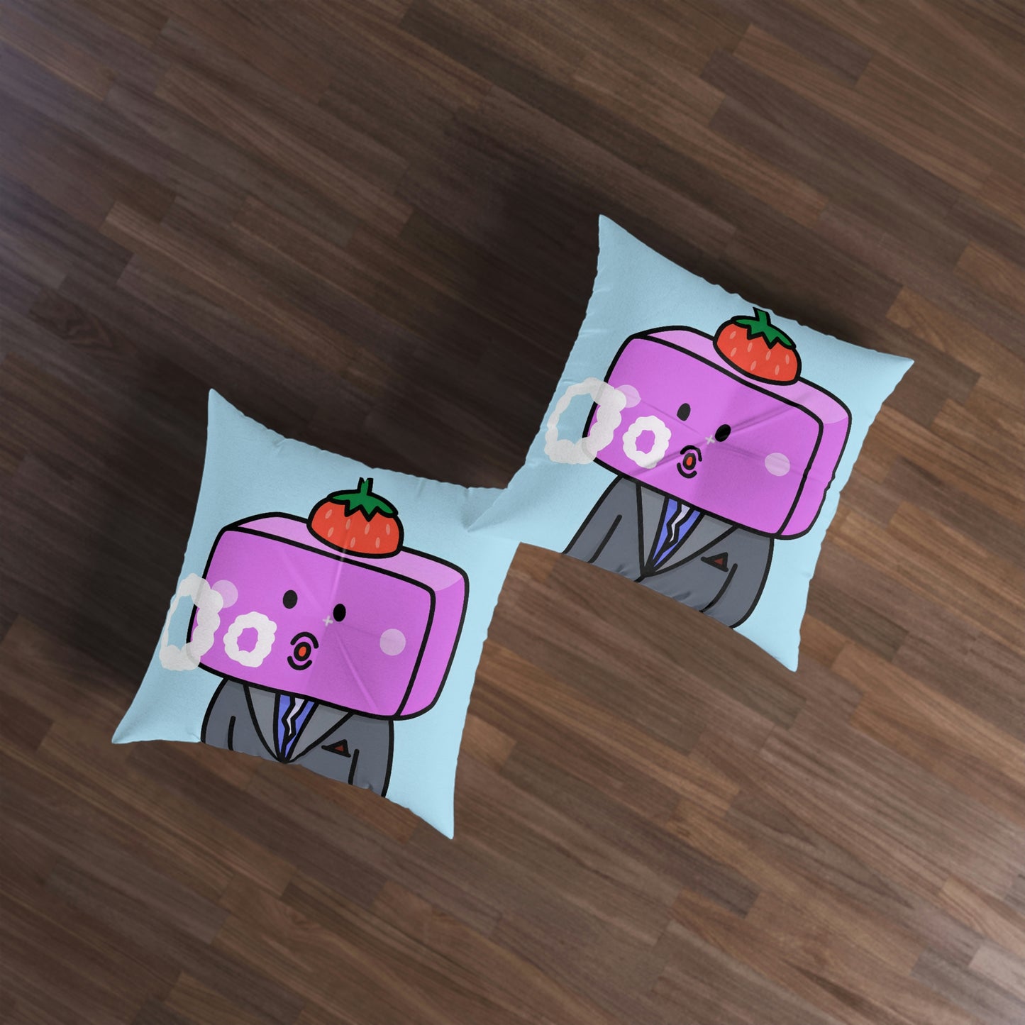 Strawberry Fruit Head Block Tufted Floor Pillow, Square