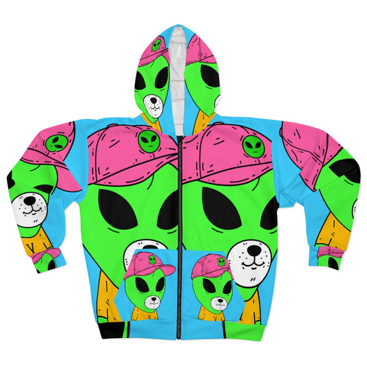 Animal Friend Alien Pet Cartoon AOP Unisex Zip Hoodie