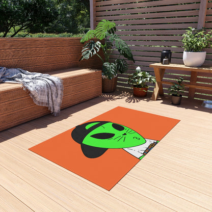 Cat Whiskers Visitor Green Alien Heart Nose Black Cap Outdoor Rug