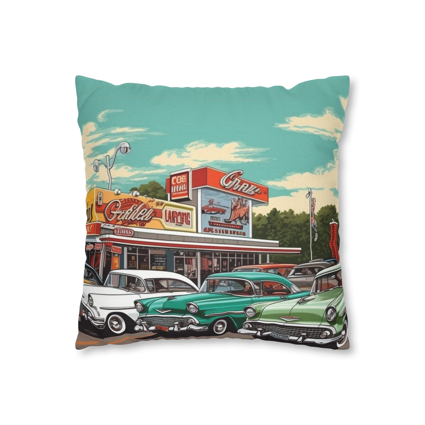 1950s Classic Car Collection Retro Artwork Spun Polyester Square Pillow Case