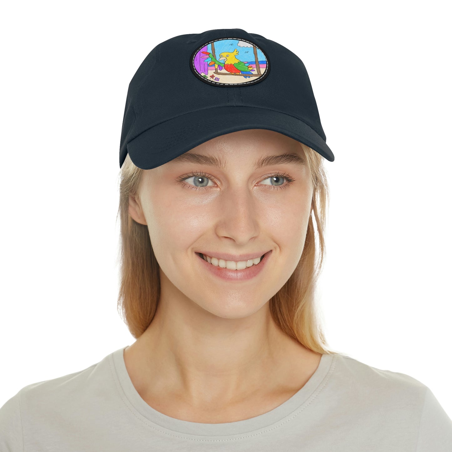 Animal Lover Parrot Perfect Gift for Parrot Owners Dad Hat with Leather Patch (Round)