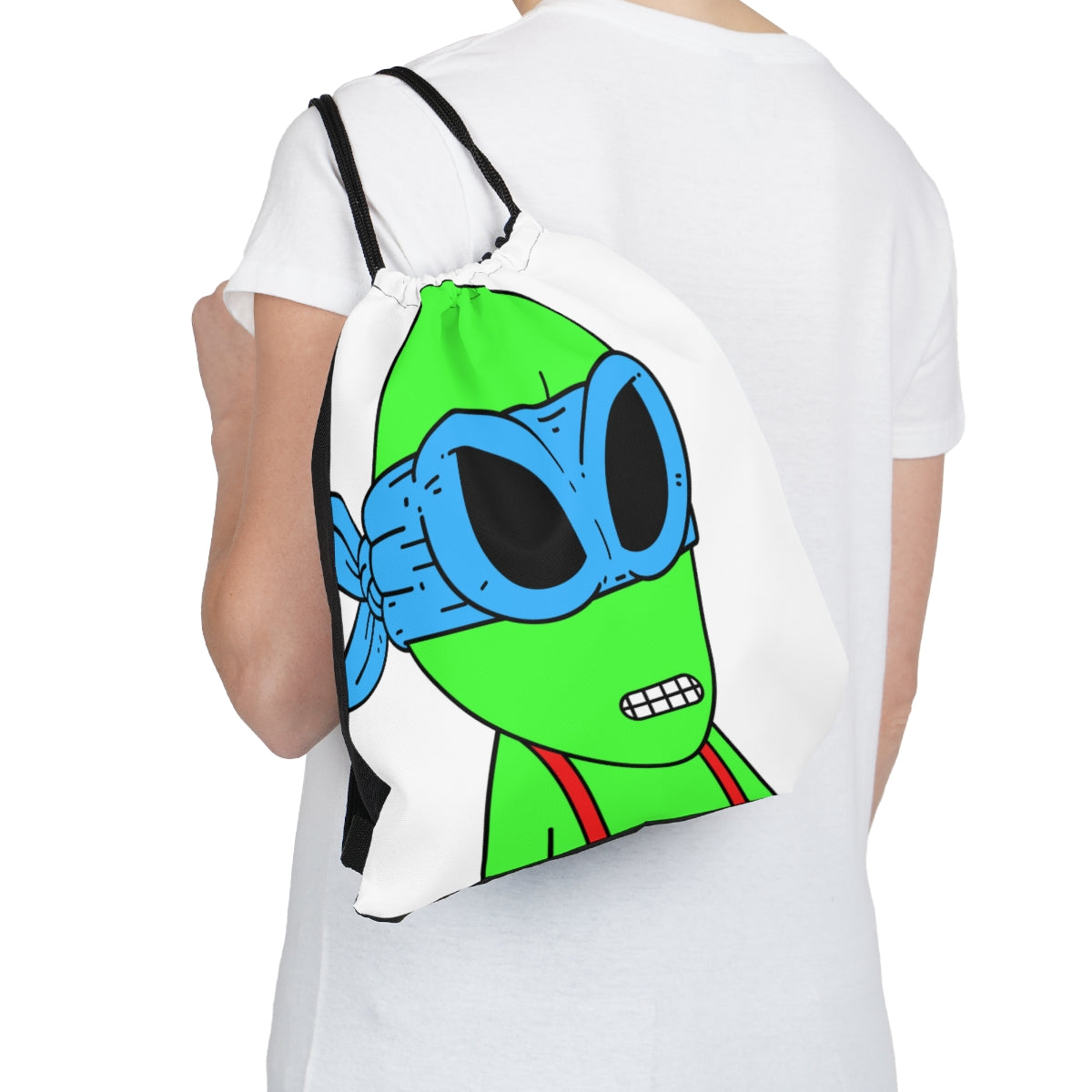 Green Alien Blue Ninja Mask Red Suspenders Visitor Outdoor Drawstring Bag